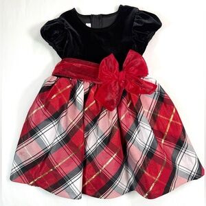 BONNIE BABY Baby Girls' Black Velour & Red Tartan Plaid Christmas Dress Size 24M